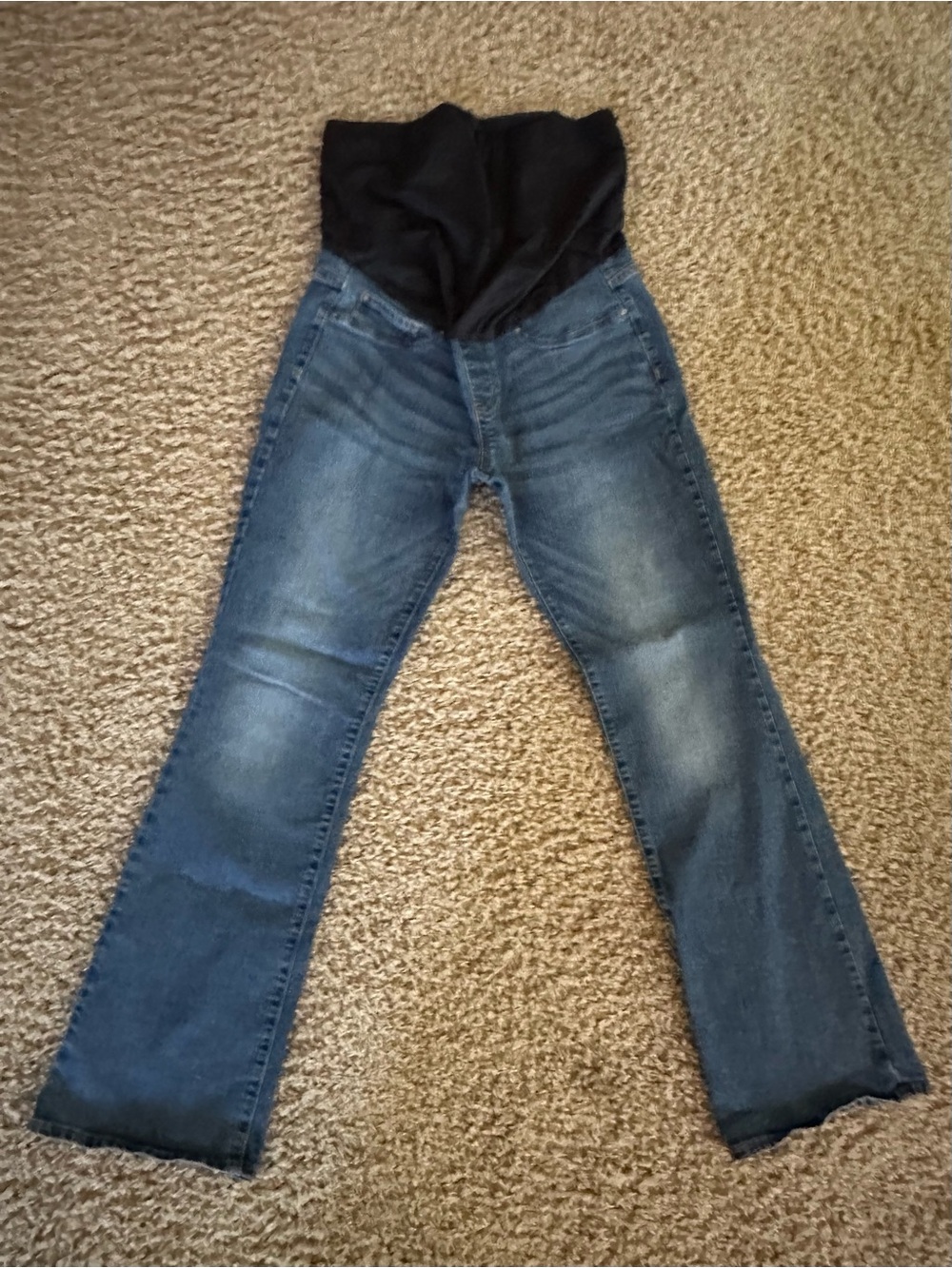 Dark Blue Maternity Flare Jeans with Black Support Waistband